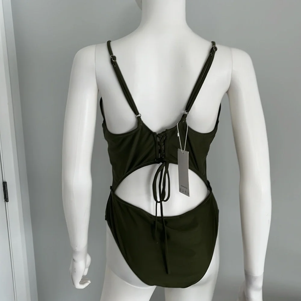 Feager open cut out one piece bathing‎ suit olive green